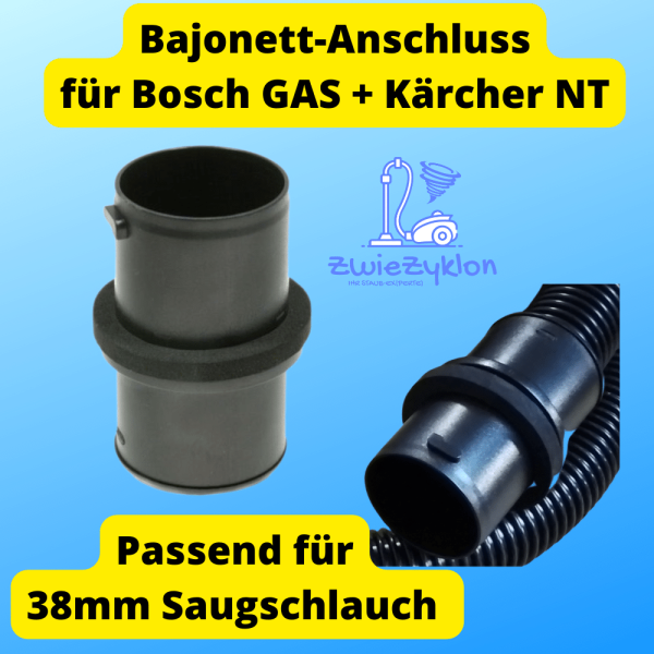 Anschlussmuffe für 38 mm Saugschlauch auf Bosch GAS & Kärcher NT Klick-Verschluss